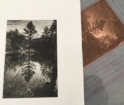 35mm photo 1993, 2026 gravure, a pond from my homeplace in Durham, NC which has been recently razed from the landscape